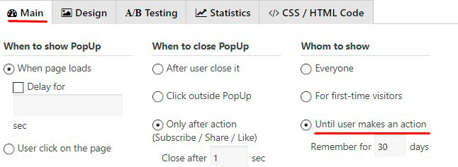 Until user makes an action