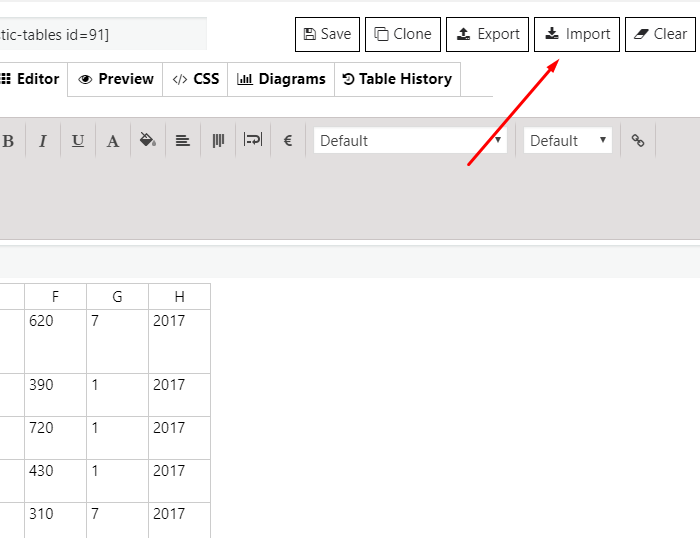 Import table button