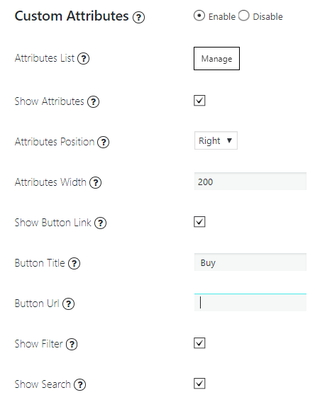 Attributes List settings