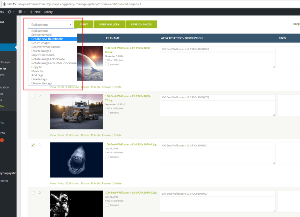 Manage of the image lists nextGEN