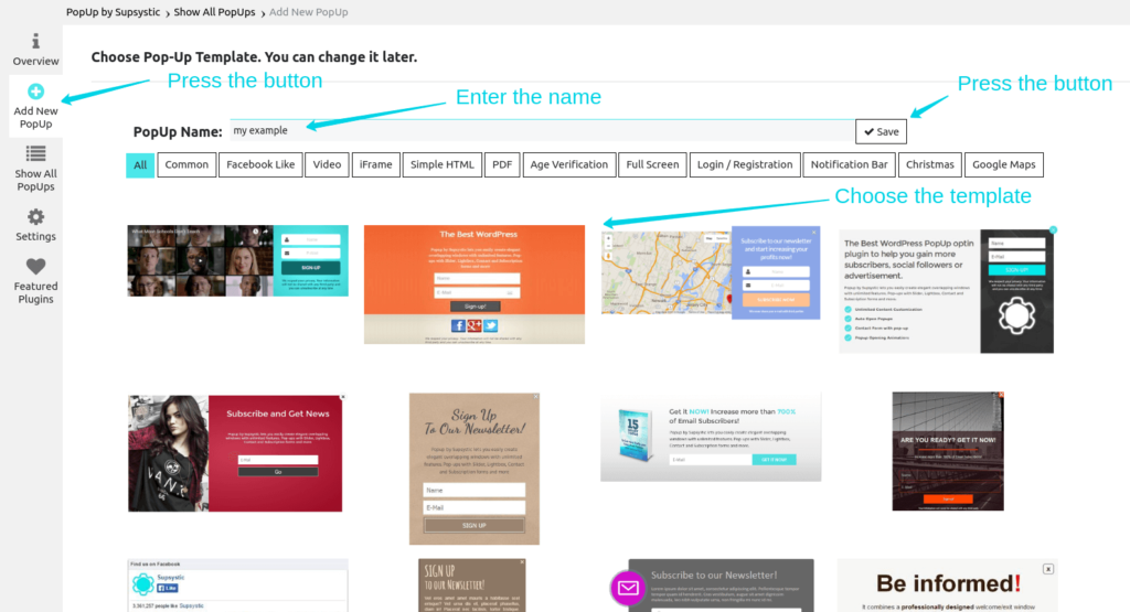 Supsystic Popup plugin