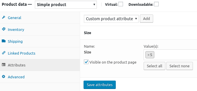 Attributes tab