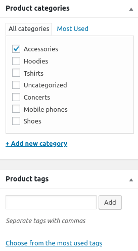 Product categories tab