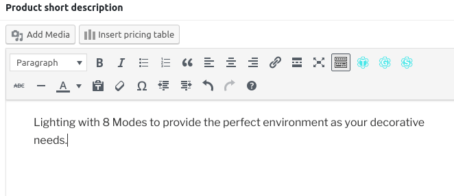 Product short description tab