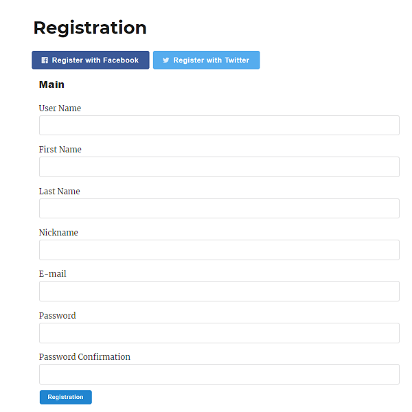 Registration Page with Social Login Extension. 