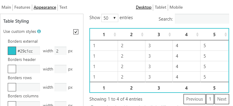 Custom Table Styles Borders external style 
