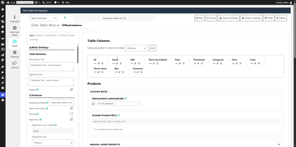 WooCommerce product tables